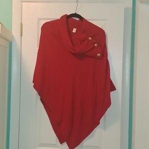 Cato Red Sweater Poncho with Buttons. One Size